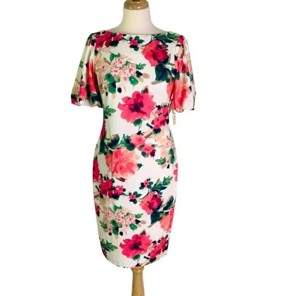 Eliza J Puff Sleeve Floral Sheath Dress Size 4 NWT - Picture 4 of 14